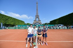 Exhibition match with Marion Bartoli and Nathalie Dechy - french tennis players and Federica Rossi - Italy and Daria Frayman - Russia - Longines Future Tennis Aces 2014 - Eiffel Tower - Paris - 31/05/14