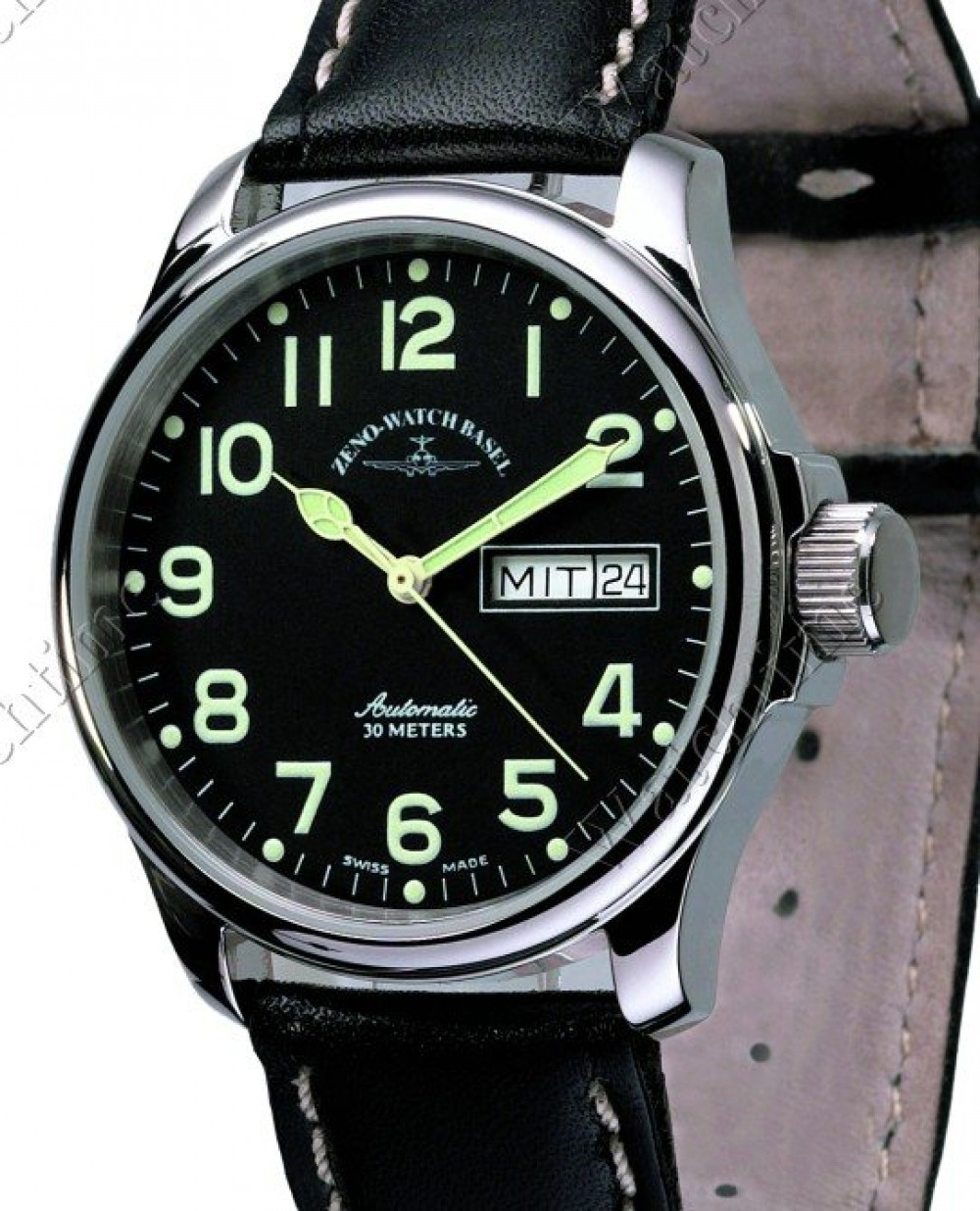 Zeno-Watch Basel model Pilot Basic Automatik Day-Date z kolekcji Small Size , nr ref. 12836DD-a1 , koperta stal nierdzewna