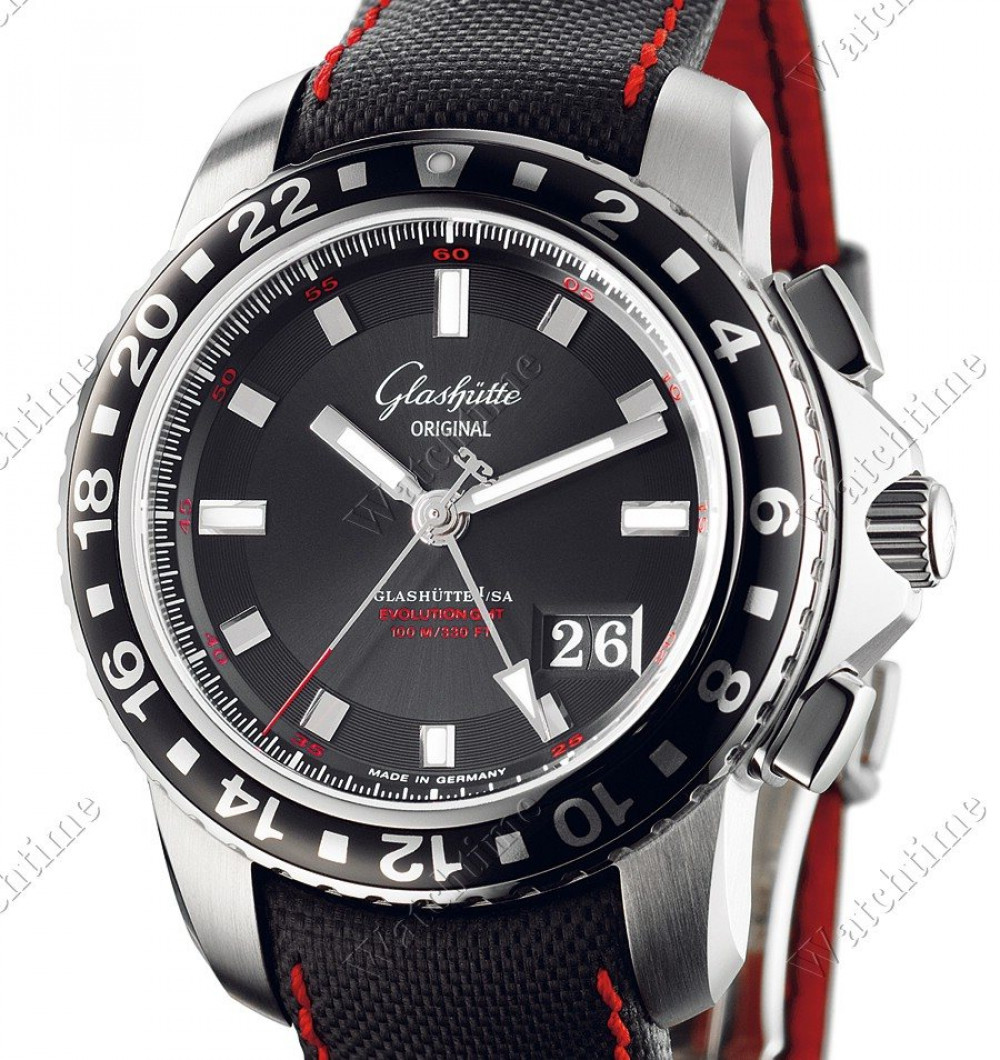 Glashütte Original model Sport Evolution GMT z kolekcji Sport Evolution , nr ref. 39-55-43-03-03 , koperta stal nierdzewna
