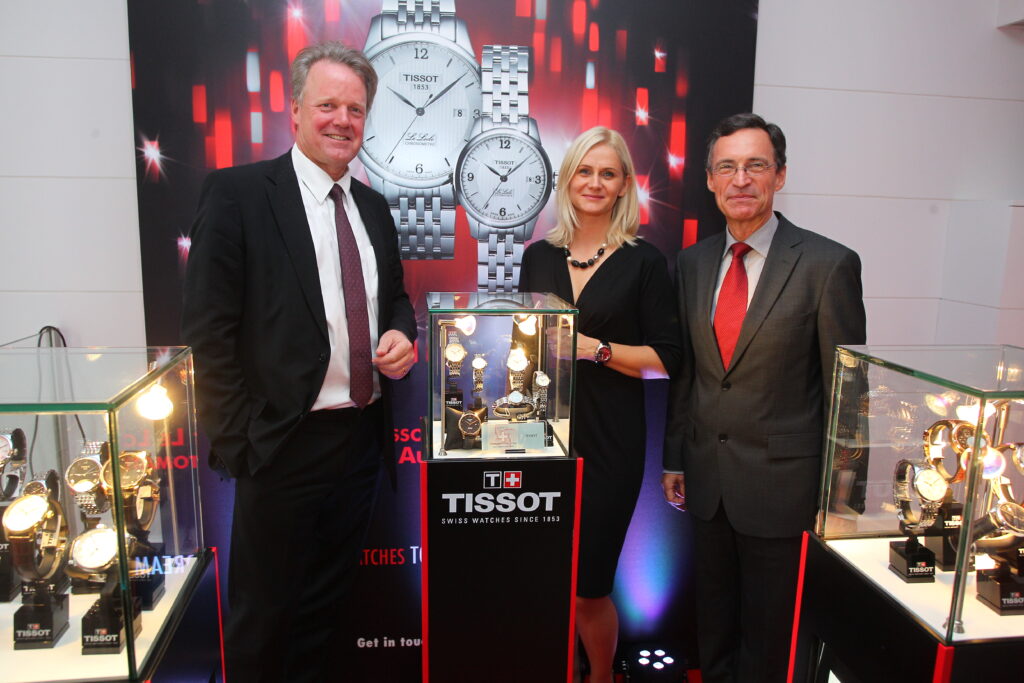 Od lewej: Stanley Bark, prezes Swatch Group Polska, Agnieszka Ławniczak-Czajkowska, brand manager Tissot, Lucas Beglinger, ambasador Szwajcarii
